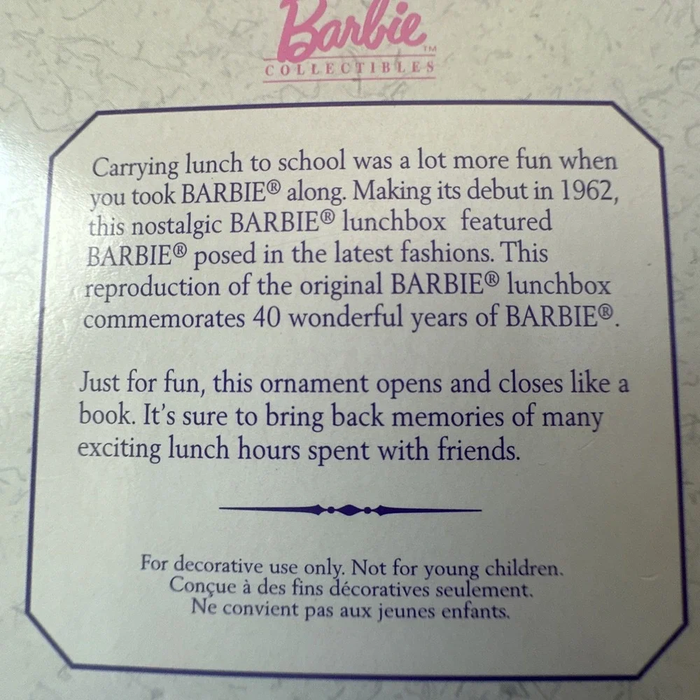 Christmas Ornament Barbie Lunchbox Hallmark Keepsake Anniversary Edition 1997